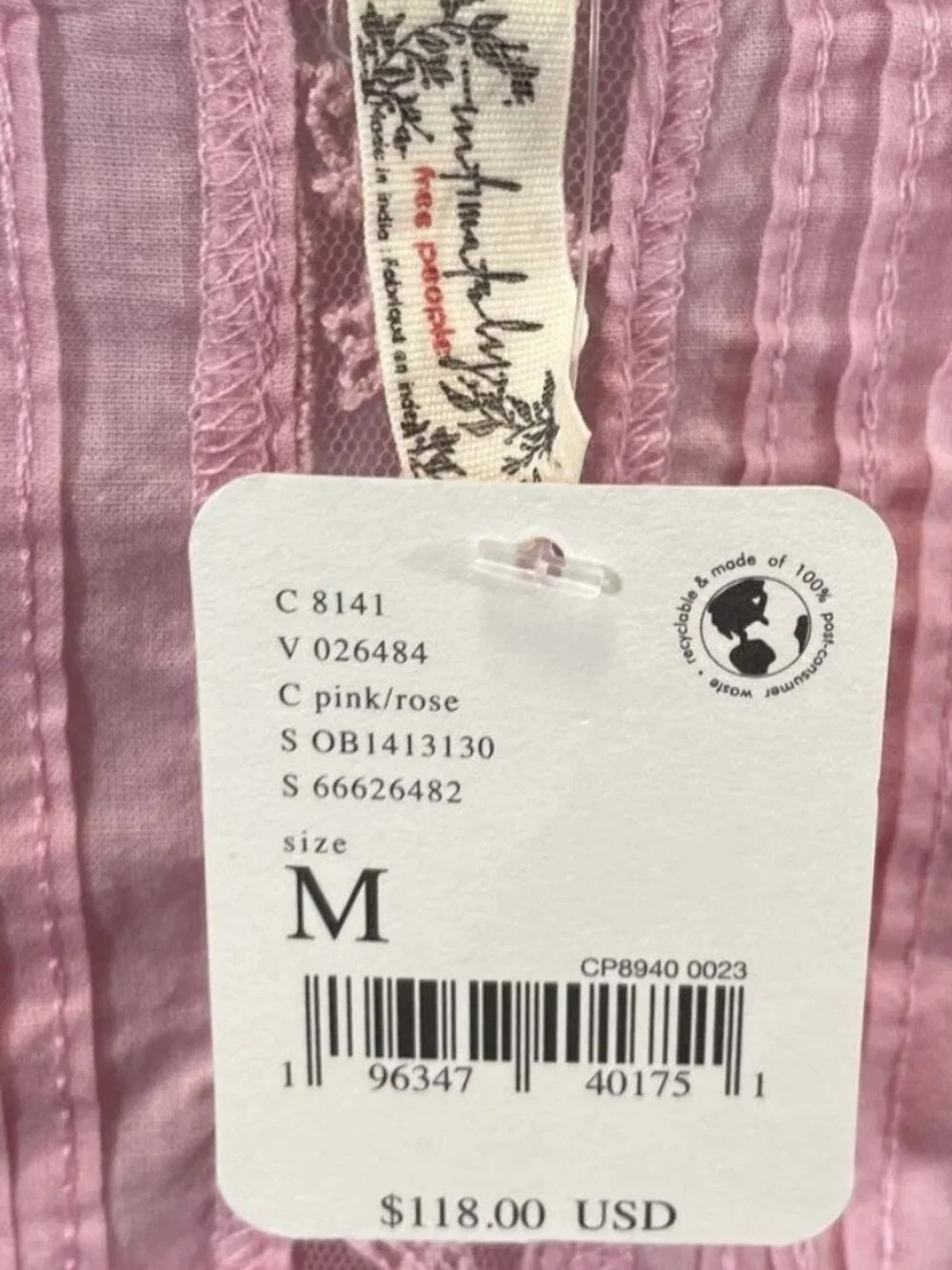 Free People Eloise Bodysuit Size Medium NWT Pink